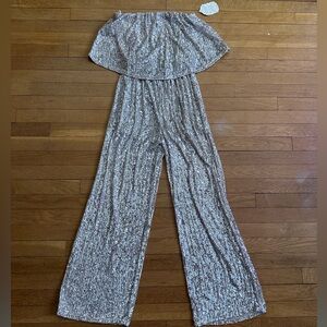 NWT Altar'd State Strapless Sequin Silver Jumpsuit